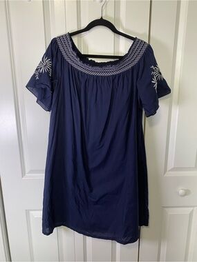 Isabel Maternity by Ingrid & Isabel Navy Smocked Neck/Off Shoulder Dress